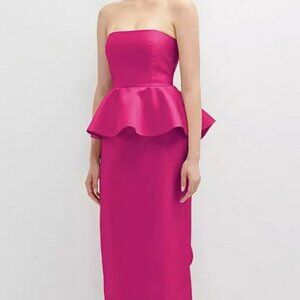 Alfred Sung Think Pink Strapless Ruffle High-Low Satin Gown D838